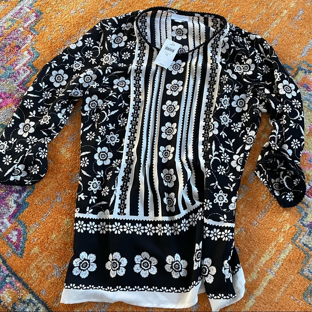 NWT J. Jill Light Black and White Blouse Size XS